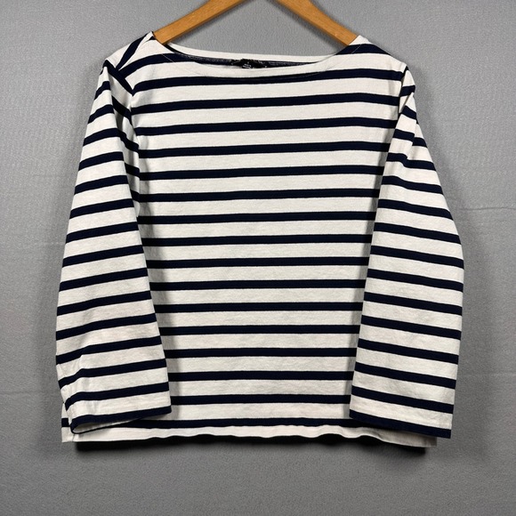 J.Crew Tops - J.Crew Womens L Navy White Striped Boatneck 3/4 Sleeve Knit Top Coastal French
